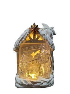 Presepio Sagrada Familia Gota Porcelana Com Luz 18cm