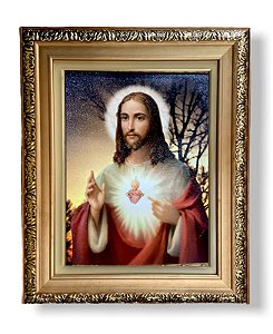 Quadro Sagrado Coração De Jesus Decorativo Parede 43x38cm