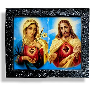 Quadro Sagrado Coração De Jesus e Maria Resinado 25x30