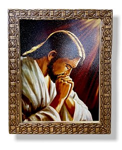 Quadro Jesus Orando Parede Decorativo Resinado 25x30