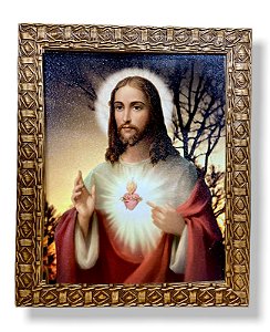 Quadro Sagrado Coração De Jesus Decorativo Resinado 25x30
