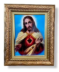 Quadro Sagrado Coração De Jesus Decorativo Resinado 57x47