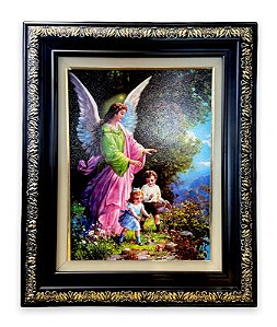 Quadro Anjo Da Guarda Grande 57x47 Imagem Resinada Decoração