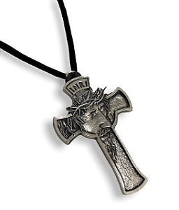 12 Cordoes Cruz Com Face de Cristo Metal Niquel