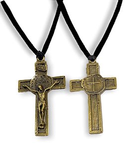 Cordão Duas Cruzes São Bento Ouro Velho Metal Zamk