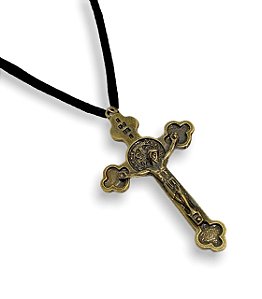 Cordão São Bento Cruz Ouro Velho Metal Zamak