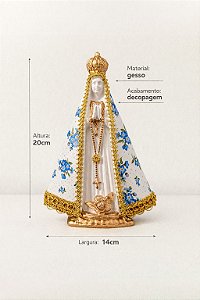 Imagem Nossa Senhora Aparecida gesso flor azul 20 cm