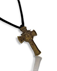 12 Cordoes Cruz Face de Cristo Metal Ouro Velho