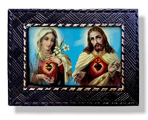 Quadro Sagrado Coração de Jesus e Maria Com Vidro 20x15