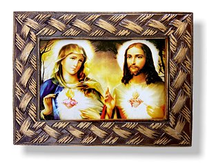 Quadro Sagrado Coração de Jesus e Maria Com Vidro 20x15