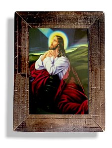 Quadro Jesus Cristo Orando Decorativo c/ Vidro Pequeno 20x15