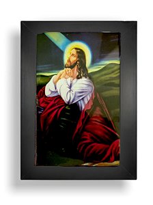 Quadro Jesus Cristo Orando Decorativo c/ Vidro Pequeno 20x15