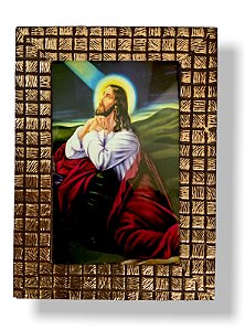 Quadro Decorativo Jesus Orando Com Vidro Pequeno 20x15