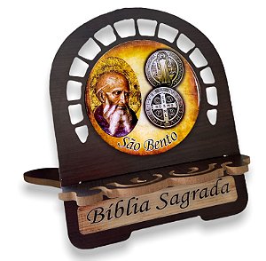Porta Biblia Sao Bento Medalha Madeira Medio 26cmx22cm