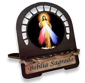 Porta Biblia Jesus Misericordioso Madeira Grande 30cmx24cm