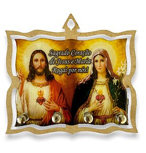 Porta Chave Sagrado Coração De Jesus e Maria Resinado