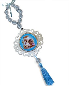 Medalhao De Berço Anjo Da Guarda Azul Com Oração Resinada