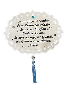 Oração Santo Anjo Do Senhor Enfeite De Porta Adorno Azul