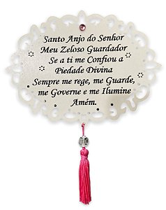 Oração Santo Anjo Do Senhor Enfeite De Porta Adorno Rosa