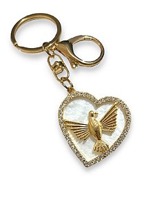 Chaveiro Divino Espirito Santo Strass Madre Perola Dourado