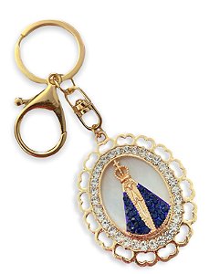 Chaveiro Nossa Senhora Aparecida Strass Mosquetão vazado