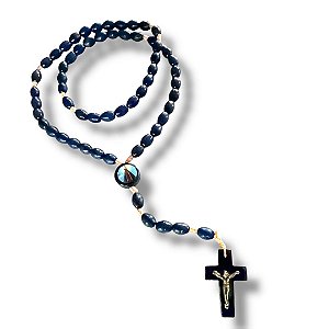 Terço azul Nossa Senhora Aparecida Madeira 40cm