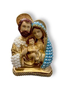 Imagem Sagrada Familia Busto Perola Com Aureola Dourada 17cm