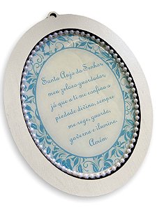 Adorno De Porta Oracao Santo Anjo Resinado Azul Perola 22cm