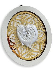 Adorno De Porta Sagrada Familia Acrilico Dourado Luxo 22cm