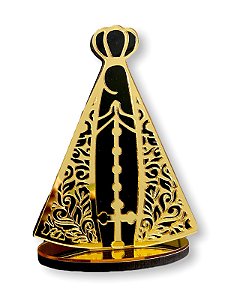 Enfeite Nossa Senhora Aparecida Dourado Espelhado 16cm