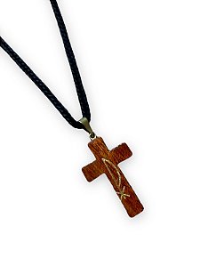 Cordao Cruz PX Crucifixo Madeira
