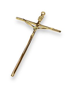 Cruz Crucifixo De Parede Metal Dourado 19cm