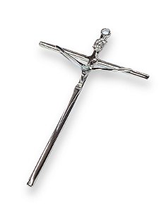 Cruz Crucifixo De Parede Metal Prata 19cm