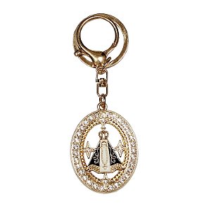 Chaveiro Nossa Senhora Aparecida Oval Dourado Strass