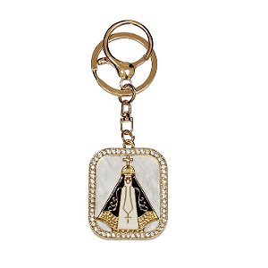 Chaveiro Nossa Senhora Aparecida Quadrado Dourado