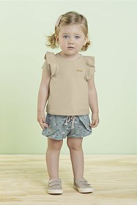 CONJUNTO BATA BEGE E SHORTS FLORAL
