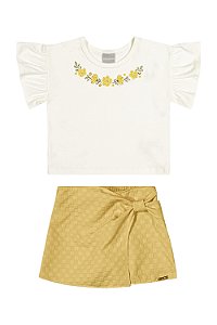 CONJUNTO BLUSINHA OFF E SHORTS SAIA