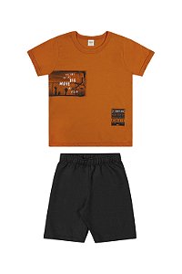CONJUNTO CAMISETA LARANJA E BERMUDA