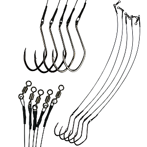 Kit 5 Empate Fio de Aço 200lb Anzol Gamakatsu 12/0 Encastoado