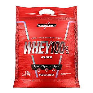 Whey 100% Pure Pouch Integralmédica - Refil sabor morango 907g
