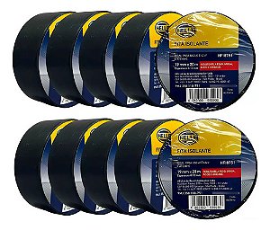 Kit 10 Unidades Fita Isolante Pvc 19mm X 20m Hella Cor Preto Lisa