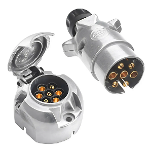 Par Tomada Elétrica Metal 7 Pólos Carretinha 12v Original Hella