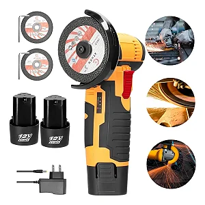 Mini Esmerilhadeira Lixadeira Angular 2 Baterias + 2 Discos