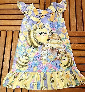 VESTIDO INFANTIL D.ABELHA LILÁS/AMARELO - CAPILÉ