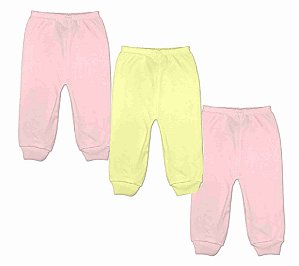 KIT CALÇA INFANTIL CANELADA ROSA/AMARELO/ROSA - JEITO INOCENTE