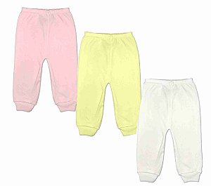 KIT CALÇA INFANTIL CANELADA ROSA/OFF WHITE/BRANCO - JEITO INOCENTE