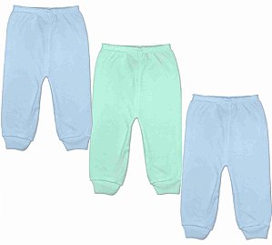 KIT CALÇA INFANTIL CANELADA AZUL/VERDE/AZUL - JEITO INOCENTE