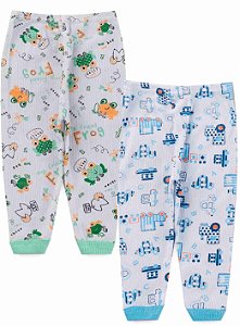 KIT CALÇA INFANTIL CANELADA ESTAMPADO BRANCO - JEITO INOCENTE