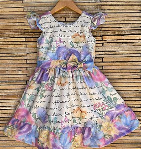VESTIDO INFANTIL FRASES COM LAÇO COLORIDO - CAPILÉ
