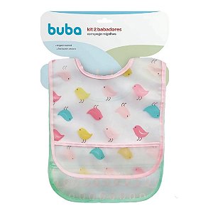 Babador Com Bolso Kit Duplo Passarinho Rosa Buba - 10656